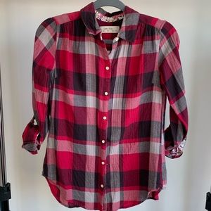 Anthropologie Plaid Lace Back Blouse